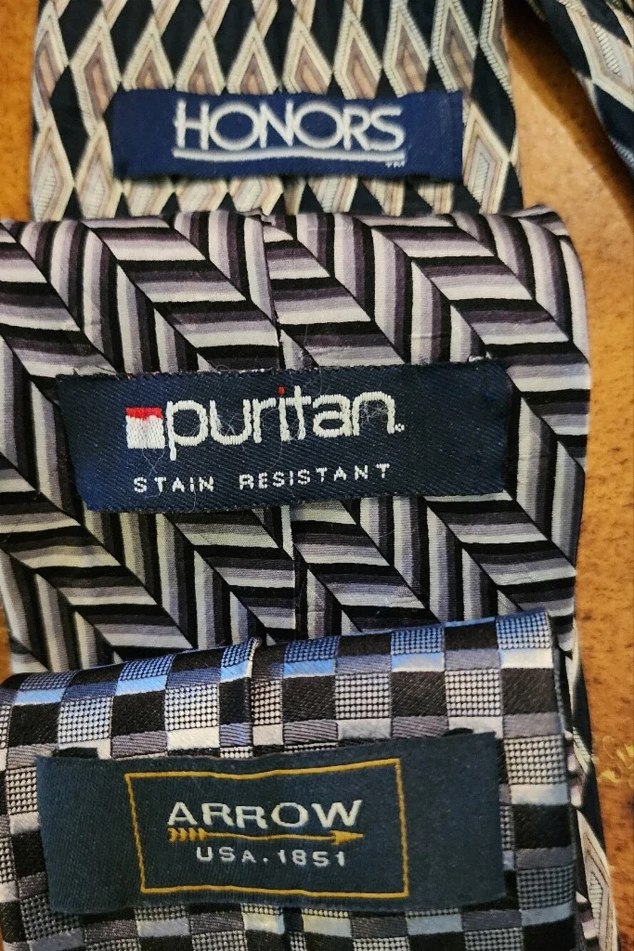 3pc Men’s 100% Silk Tie Lot Honors Puritan Arrow Black Gray Geometric